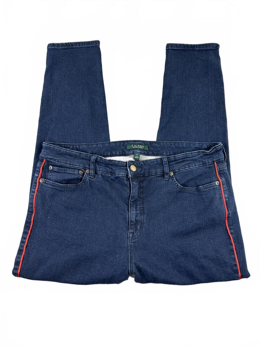Lauren Ralph Lauren Navy Denim Jeans with Red Side Stripe Y2K Preppy Straight